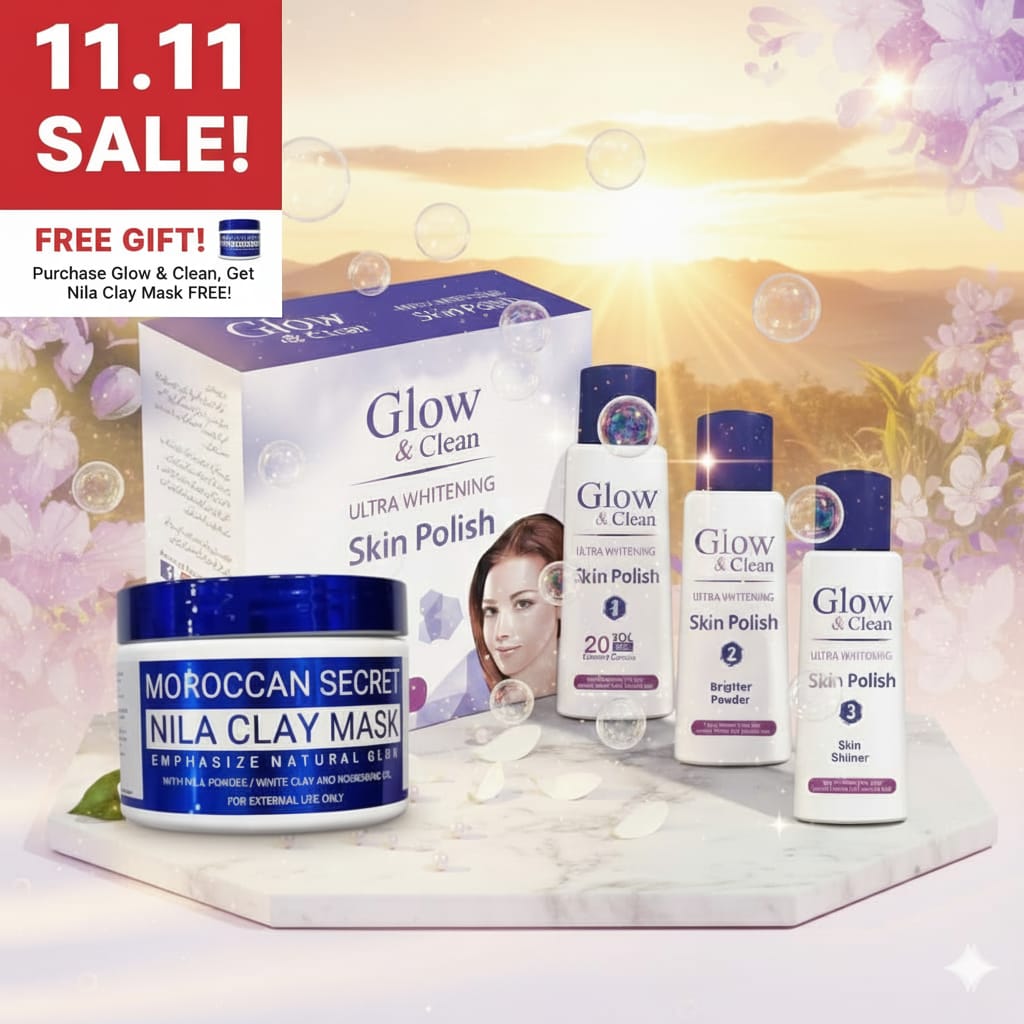 ✨ 11.11 Offer! Glow & Clean Skin Polish with FREE Moroocan Nila Clay Mask | Whitening & Brightening Comb